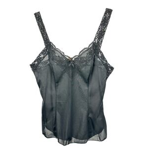 VTG Olga Black Lace Trim Camisole Top Small Nylon Boudoir Layering Whimsigoth